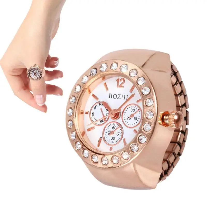 Vintage Punk Finger Watch Mini Elastic Strap Alloy Watches Couple Rings Jewelry Clock Retro Roman Quartz Watch Rings Women Men