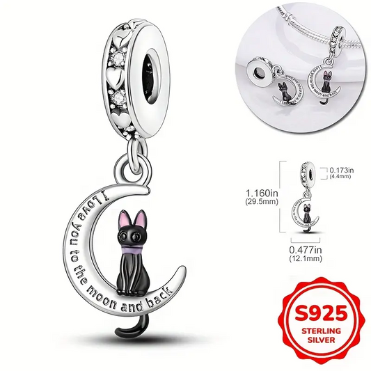 Kedi ve Ay Figürlü 925 Charm